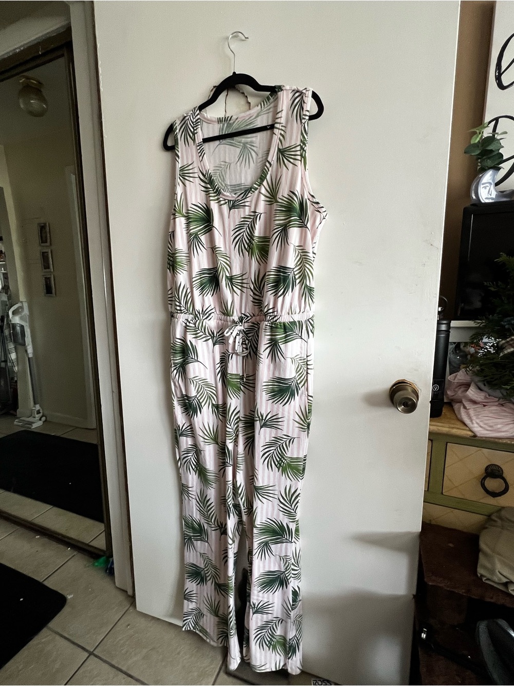 Lands' End Pink Palm-Print Sleeveless Jumpsuit